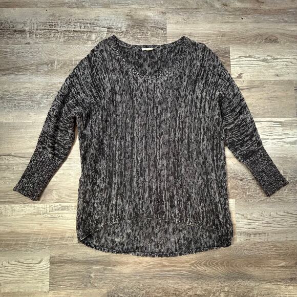 Eileen Fisher Marled Organic Cotton Knit Sweater Black Gray Small - Picture 2 of 6